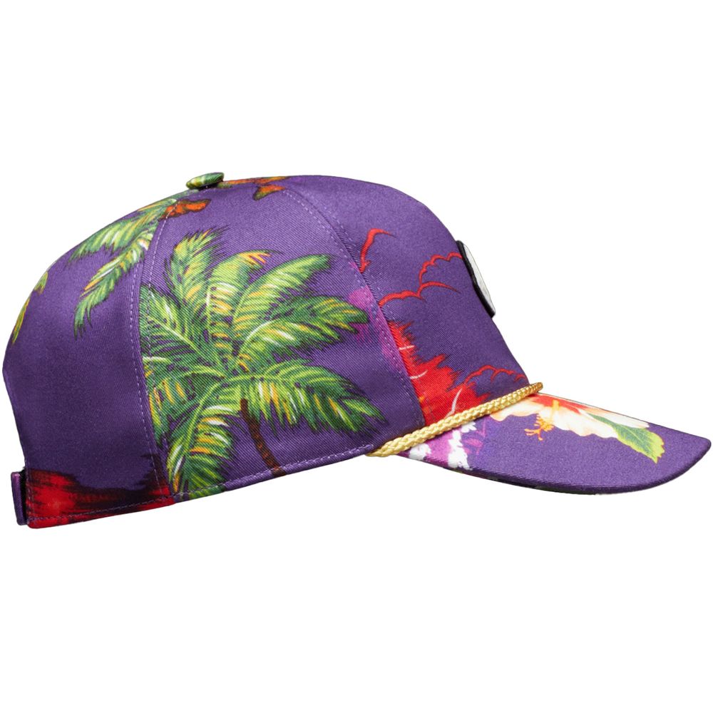 Purple Cotton Men CapElevate your headwear collection with the Moncler x Palm Angels baseball cap, where high fashion meets streetwear cool. This cap boasts a vivid floral print set against a rich purple backdrop that makes a bold statement. Adorned with