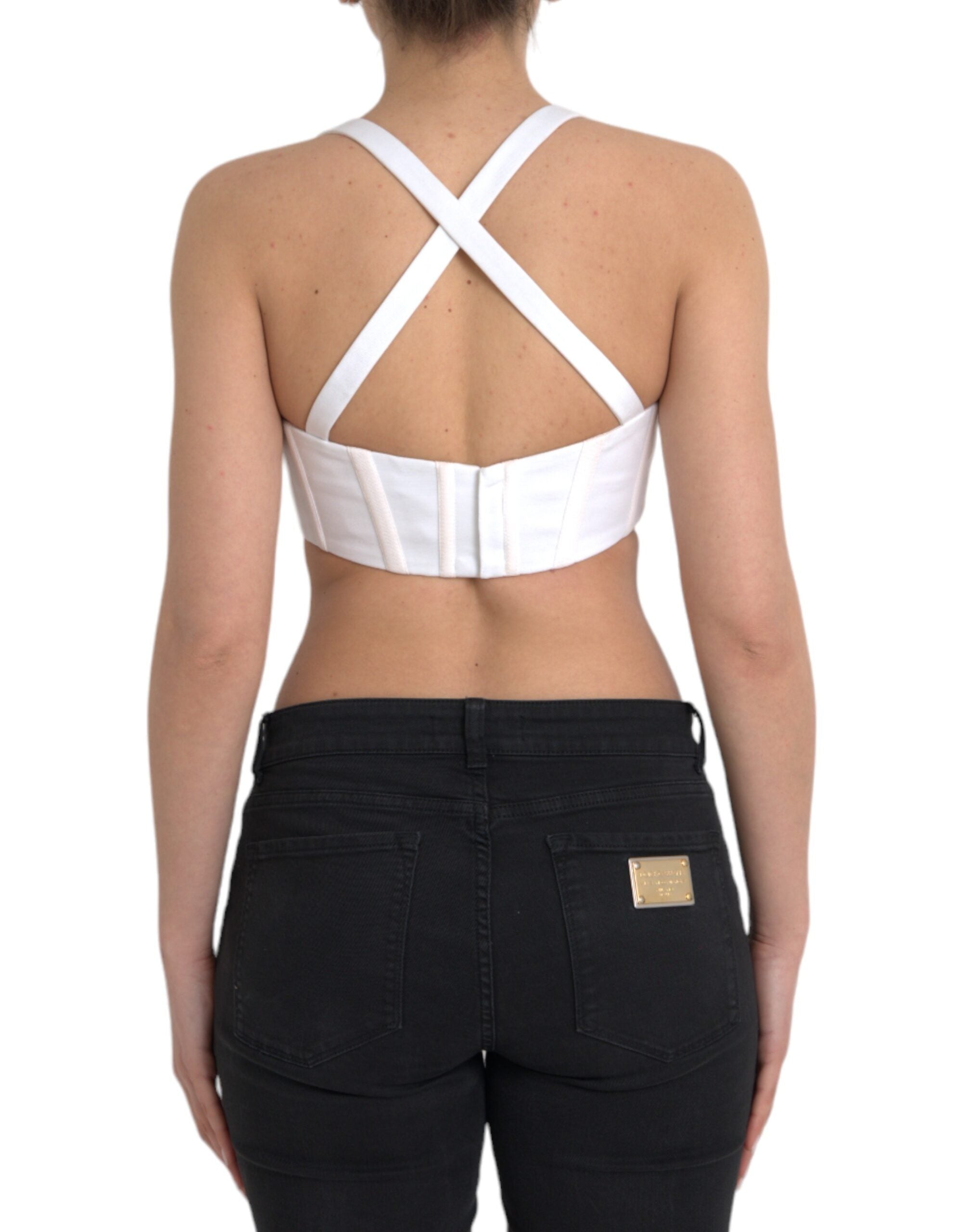 White Synthetic Bustier Cropped Top by Gianni Versace