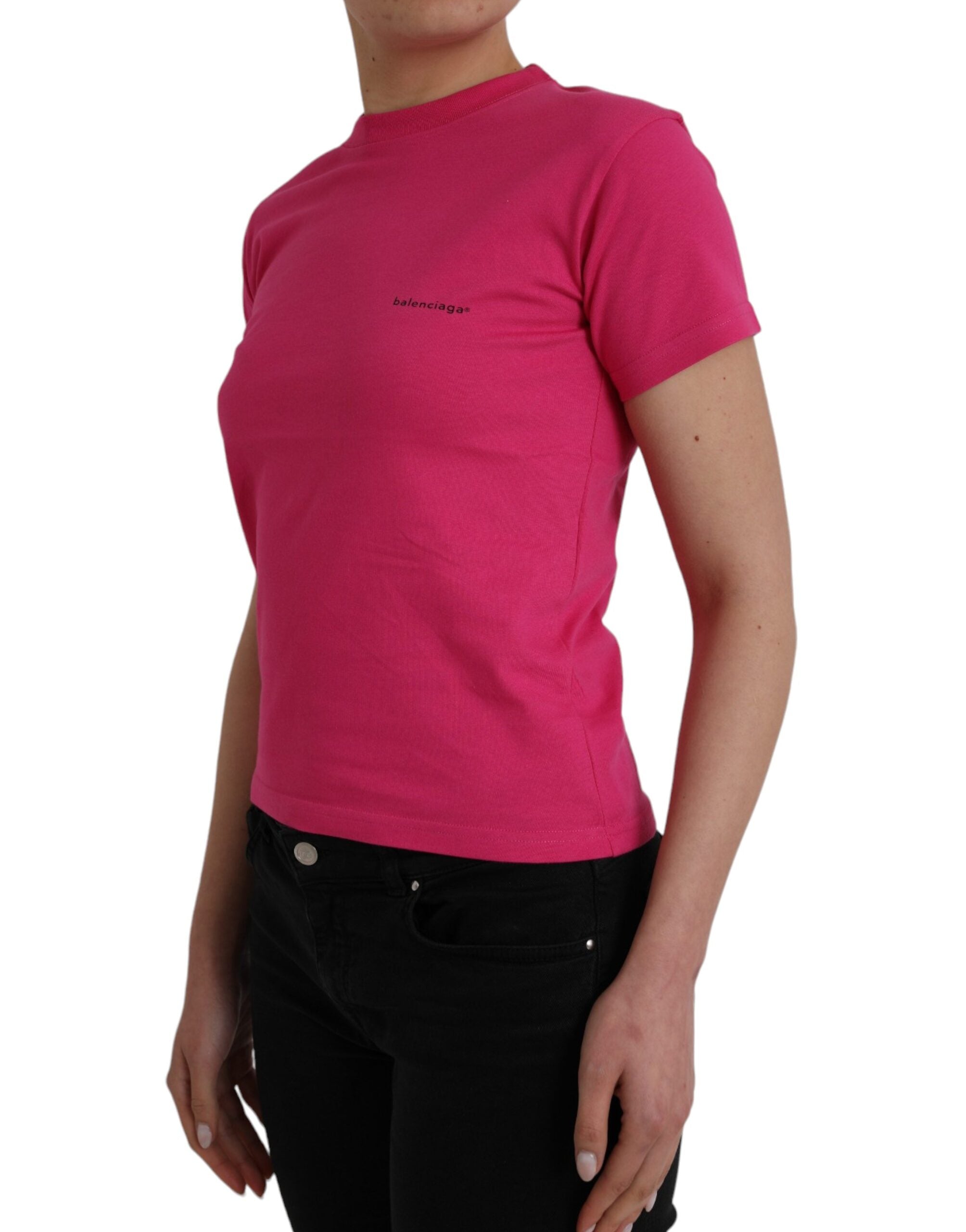 T-shirt rose en coton à col rond et manches courtes