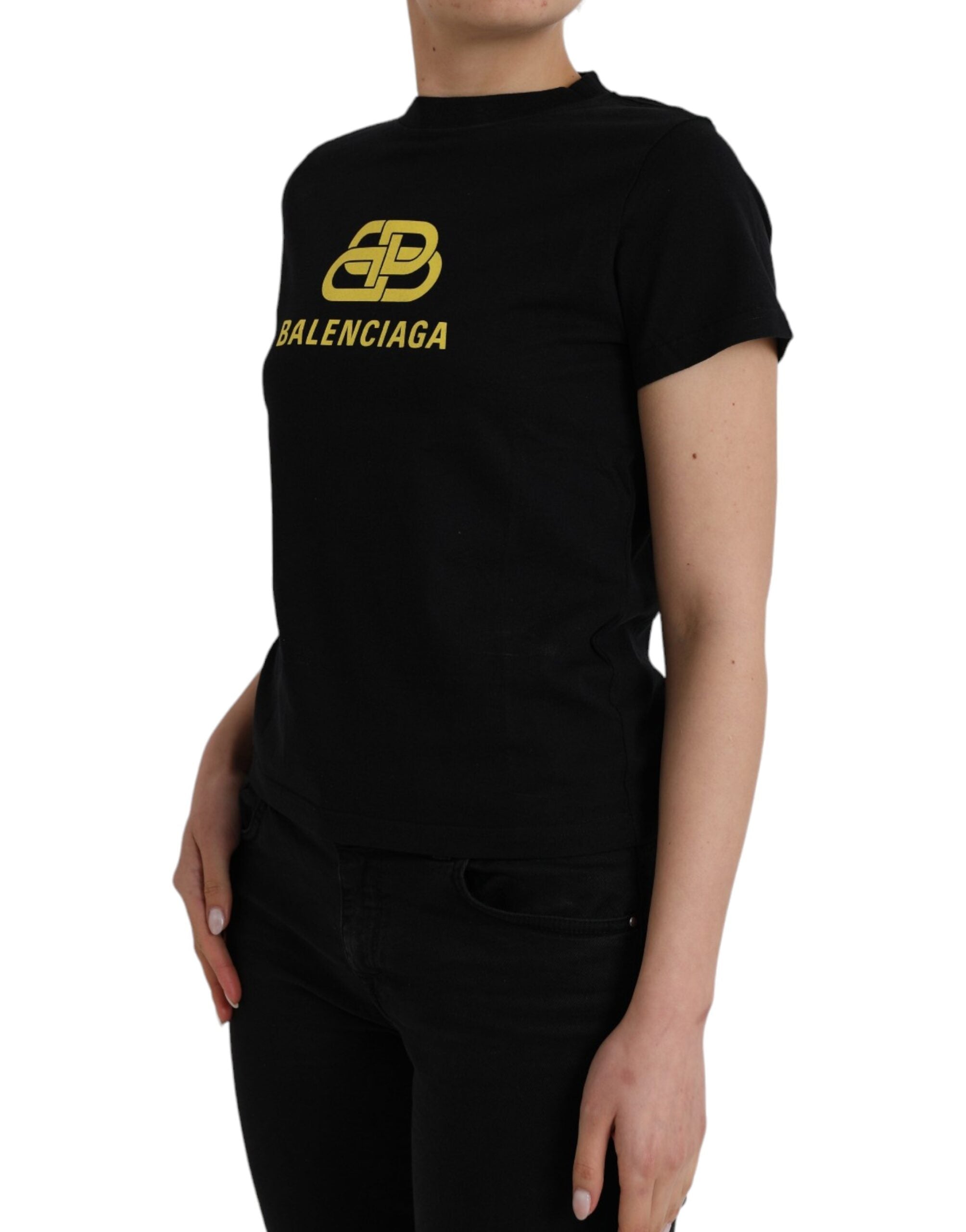 Schwarzes Baumwoll-Rundhals-T-Shirt mit Logo-Print