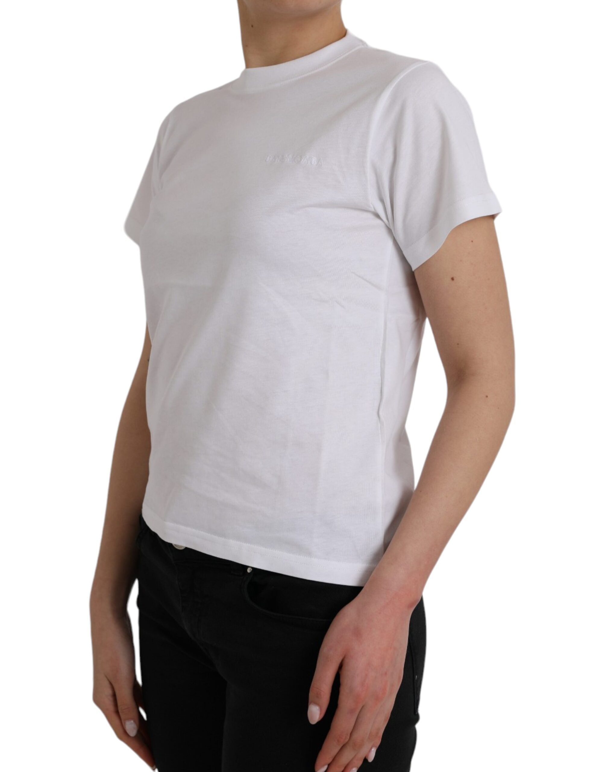 Weißes Baumwoll-Rundhals-T-Shirt mit kurzen Ärmeln von Balenciaga