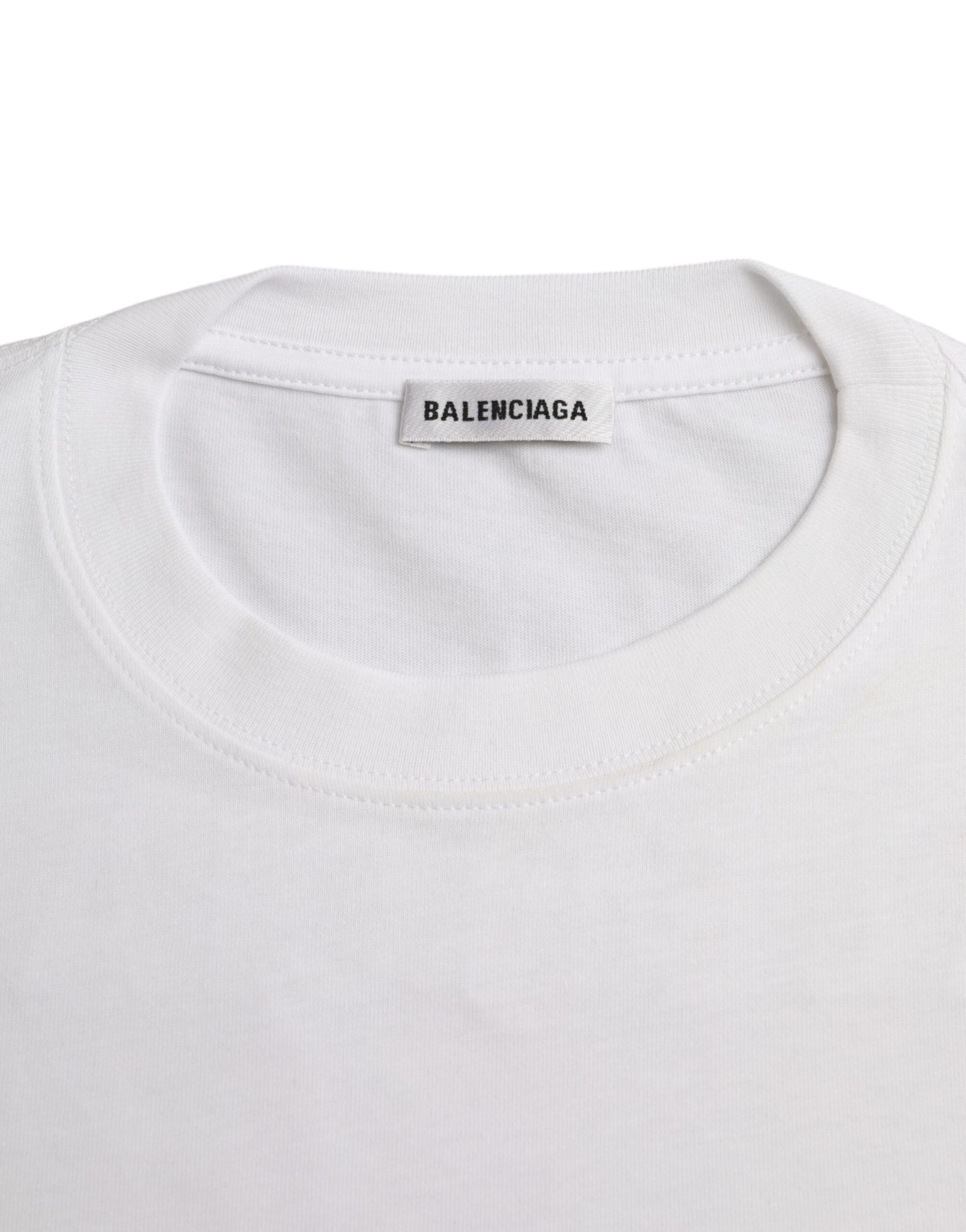 White Cotton Crew Neck Short Sleeves T-shirtBALENCIAGA Absolutely stunning, 100% Authentic, brand new with tags BALENCIAGA cotton crew neck t-shirt. Model: Short sleeves crew neck t-shirt Colour: White Material: 100% Cotton Logo details Made in PortugalWh