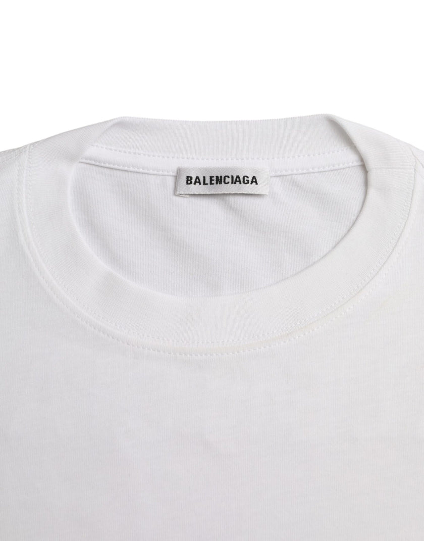 White Cotton Crew Neck Short Sleeves T-shirtBALENCIAGA Absolutely stunning, 100% Authentic, brand new with tags BALENCIAGA cotton crew neck t-shirt. Model: Short sleeves crew neck t-shirt Colour: White Material: 100% Cotton Logo details Made in PortugalWh