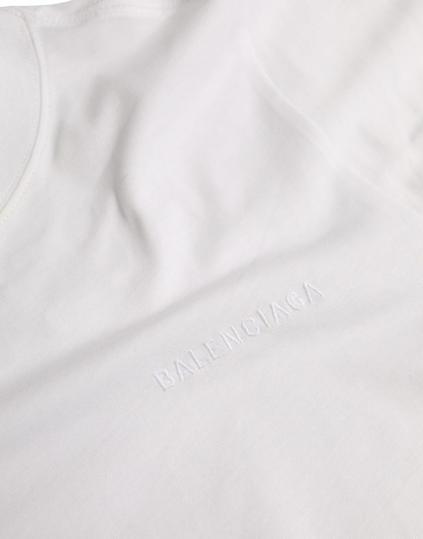 White Cotton Crew Neck Short Sleeves T-shirtBALENCIAGA Absolutely stunning, 100% Authentic, brand new with tags BALENCIAGA cotton crew neck t-shirt. Model: Short sleeves crew neck t-shirt Colour: White Material: 100% Cotton Logo details Made in PortugalWh
