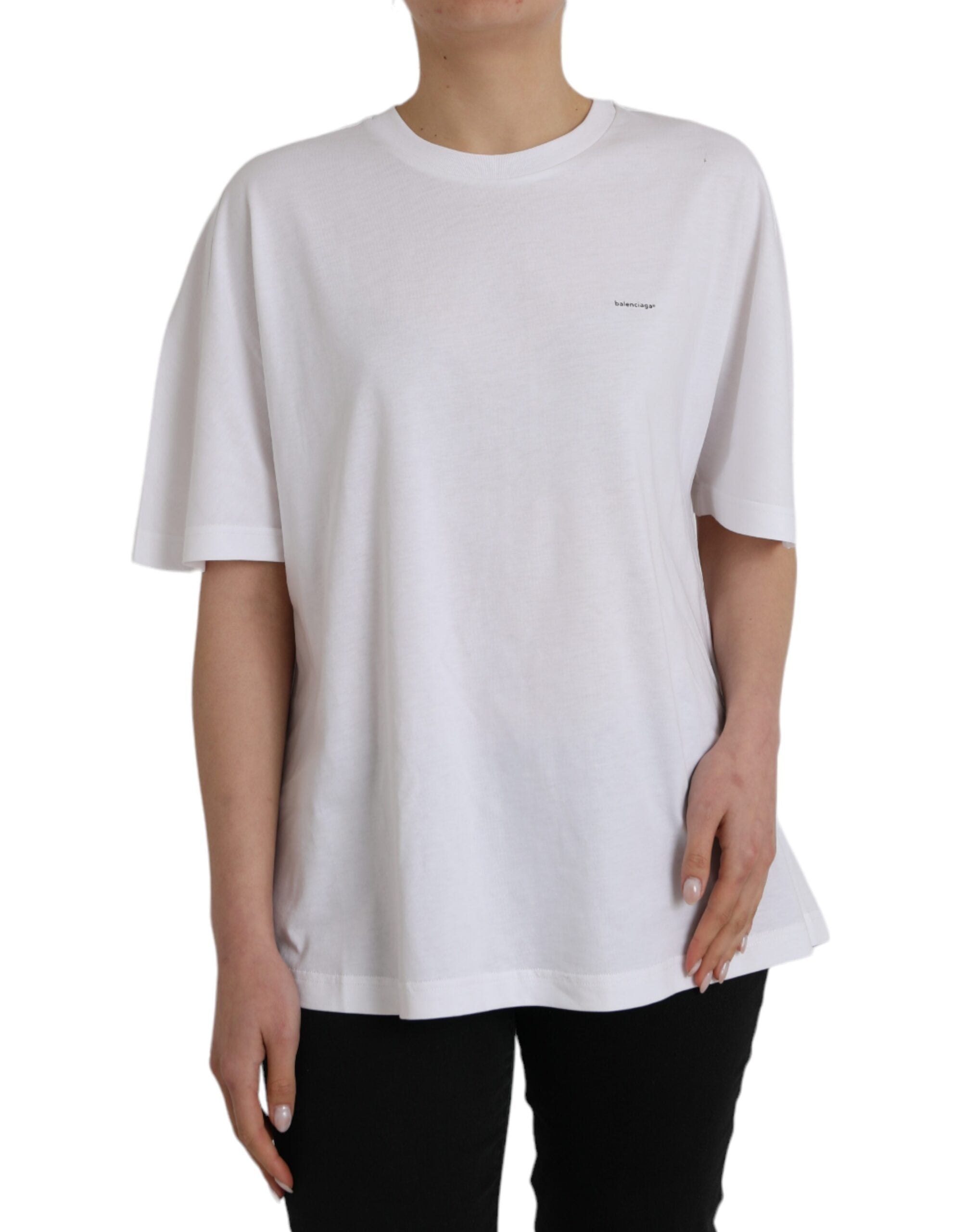 T-shirt blanc en coton à col rond et manches courtes
