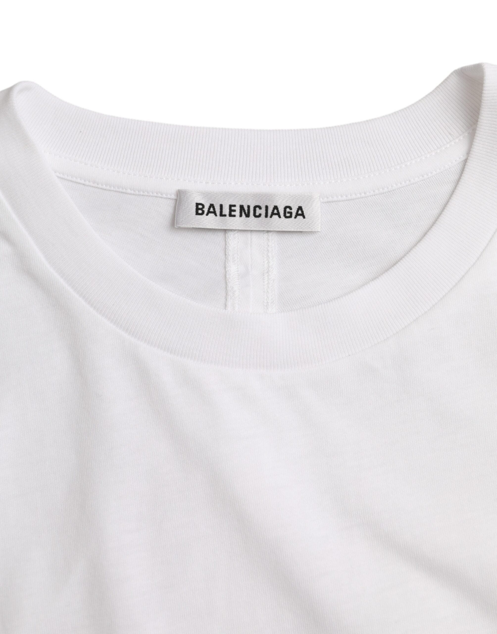 T-shirt blanc en coton à col rond et manches courtes