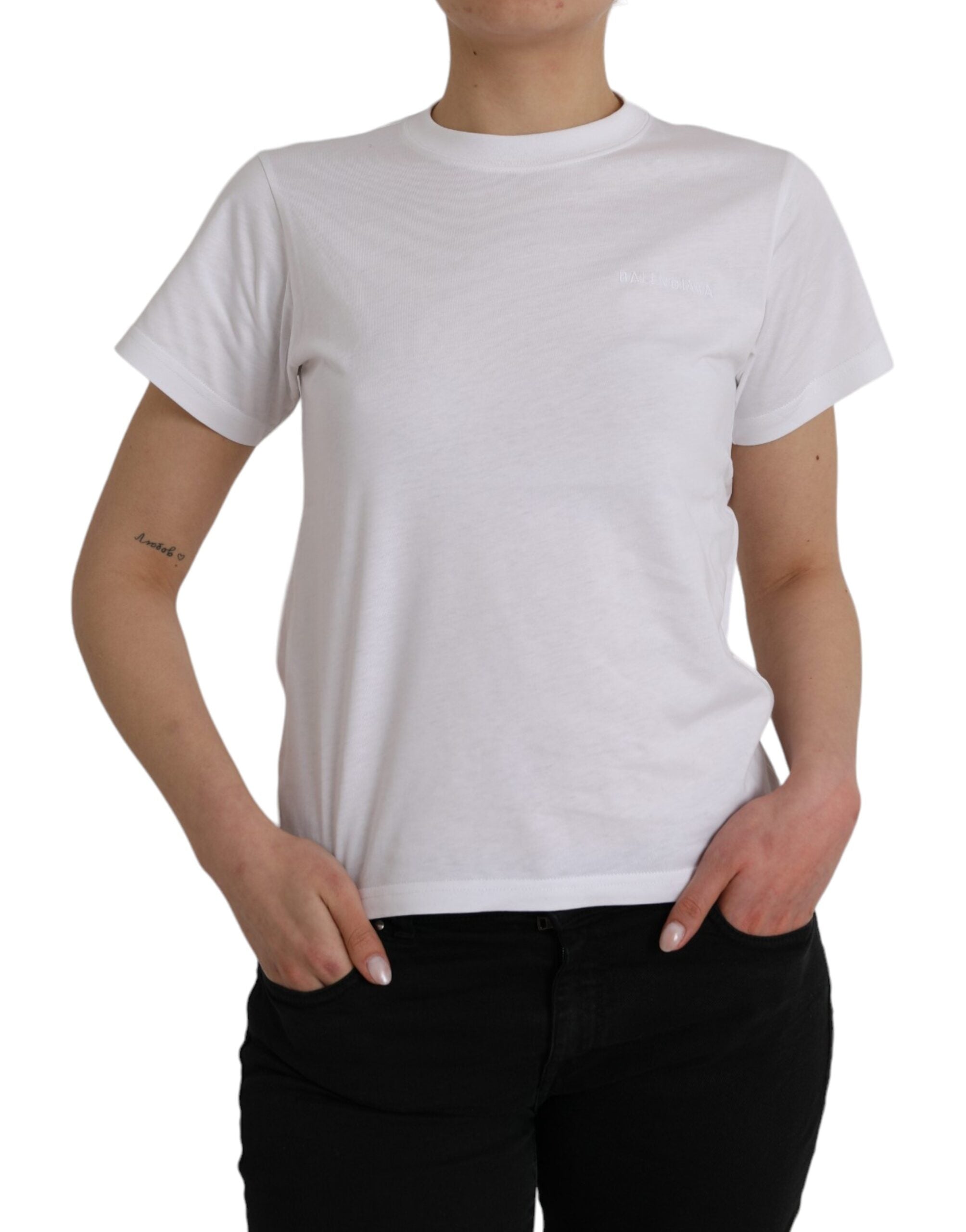 T-shirt blanc en coton à col rond et manches courtes