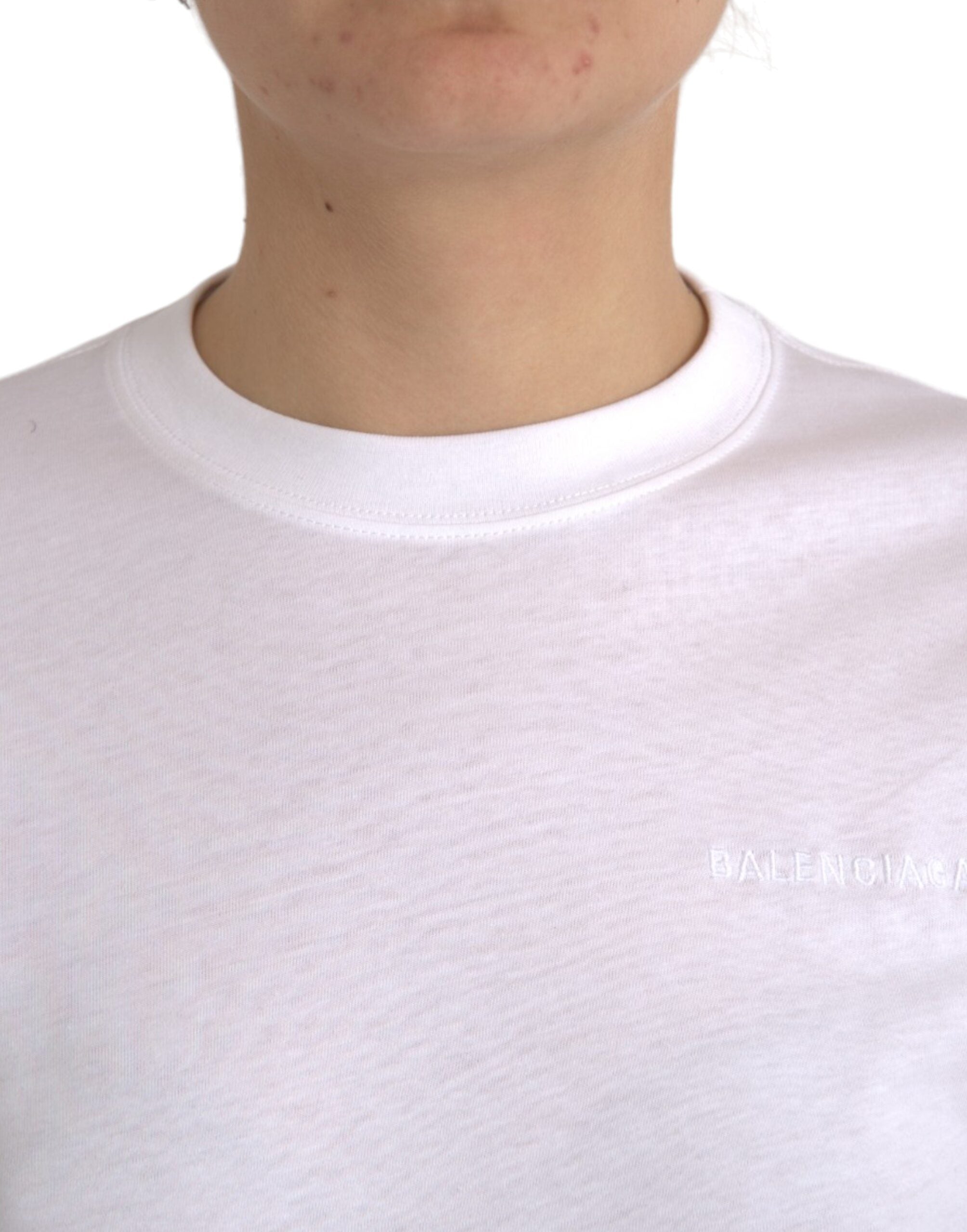 Weißes Baumwoll-Rundhals-T-Shirt mit kurzen Ärmeln