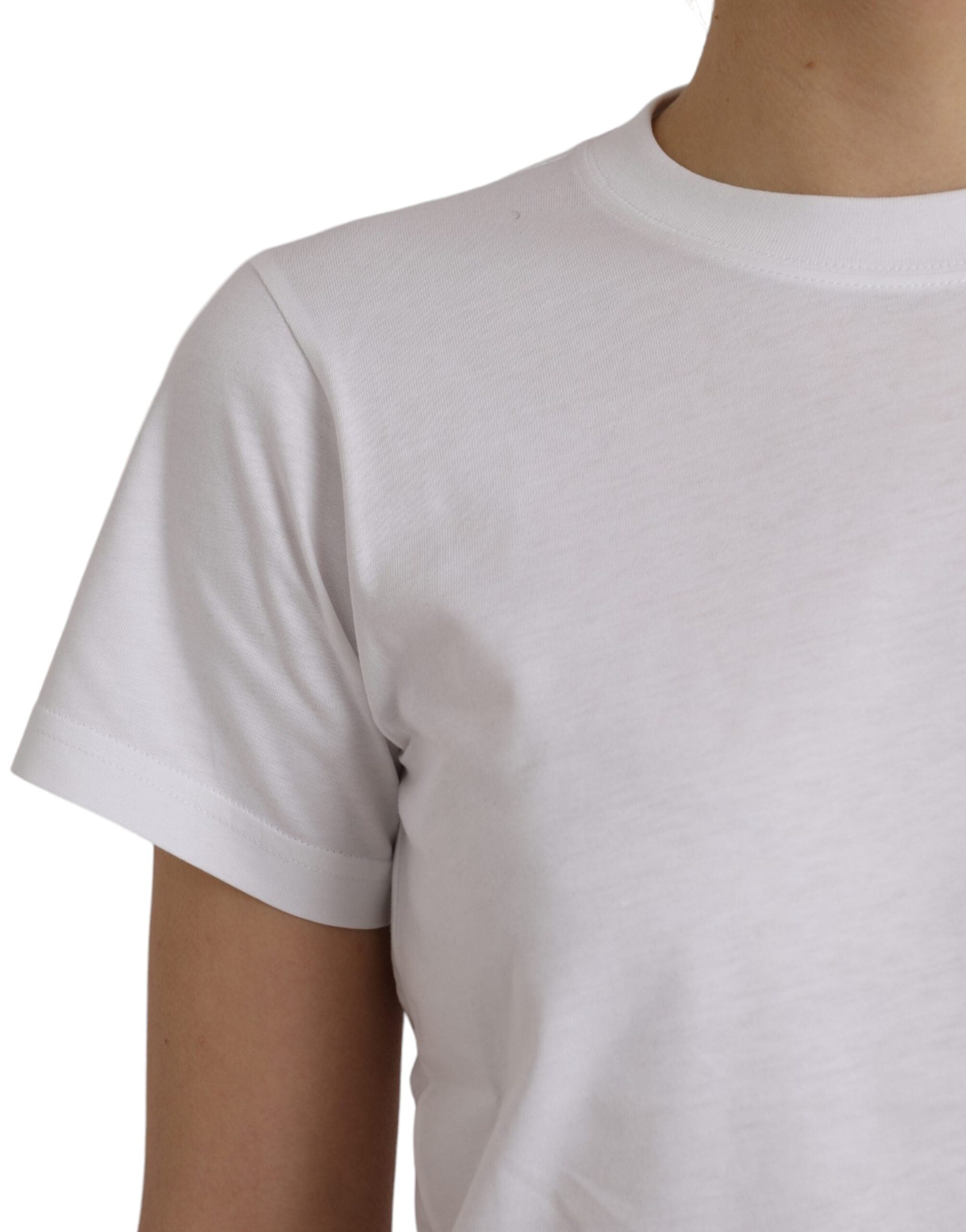 Weißes Baumwoll-Rundhals-T-Shirt mit kurzen Ärmeln