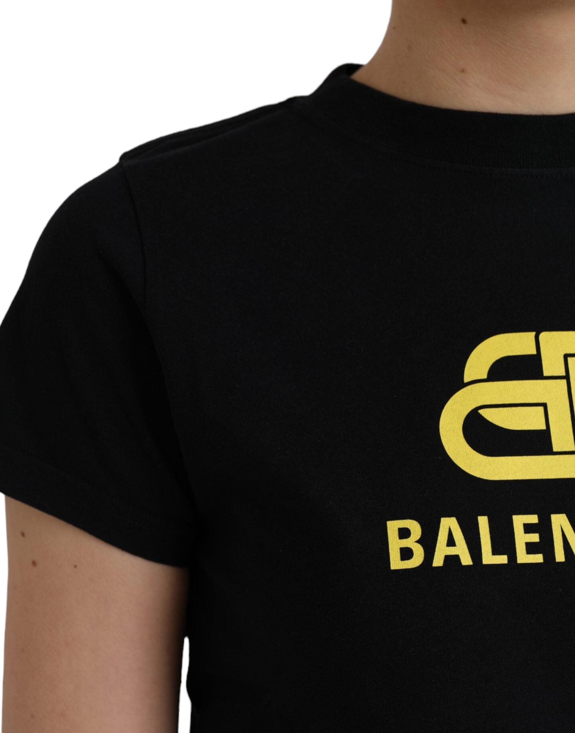T-shirt noir en coton à manches courtes et col rond avec logo