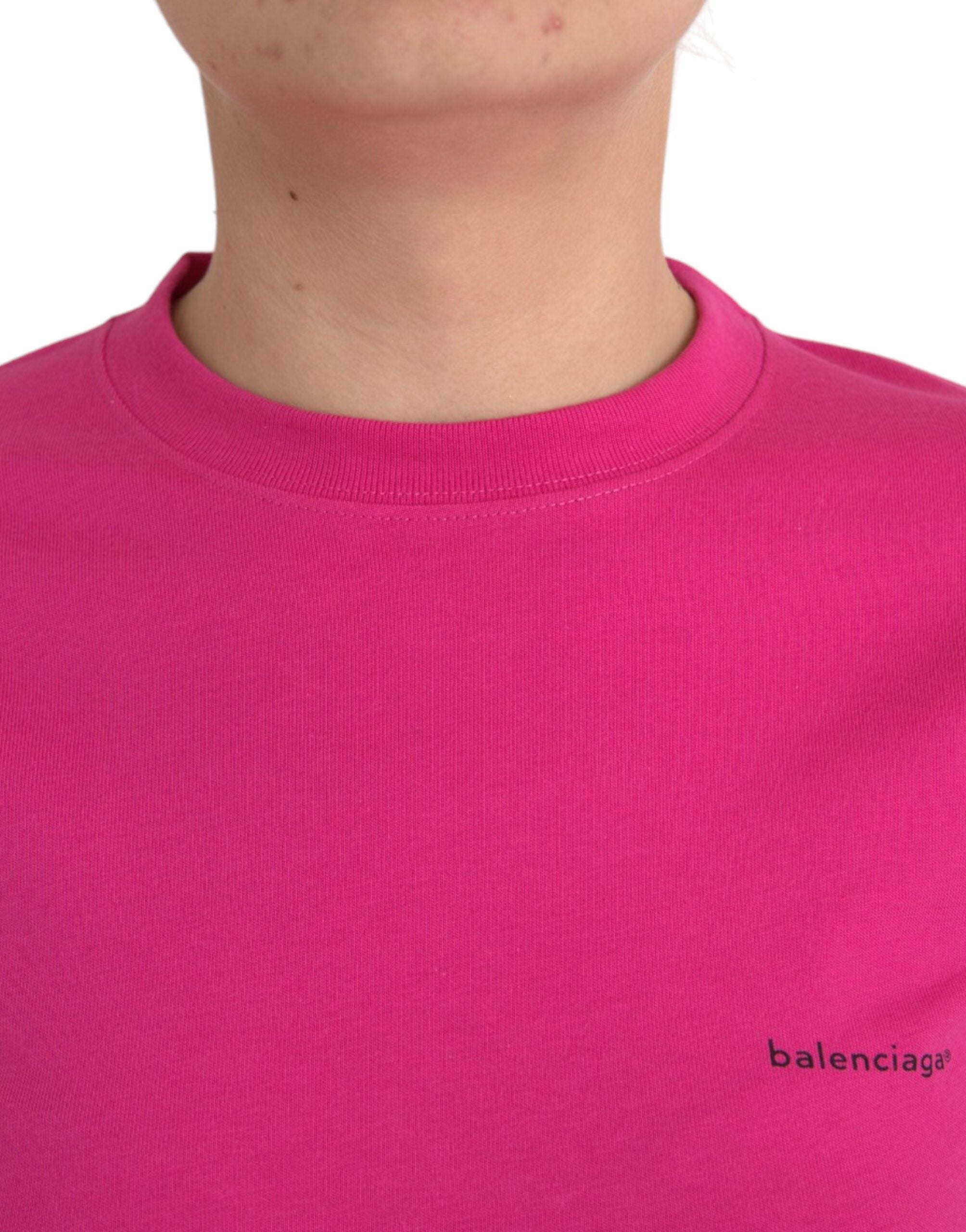 T-shirt rose en coton à col rond et manches courtes