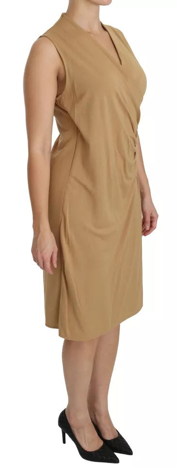 Robe marron en viscose à col V et longueur genou
