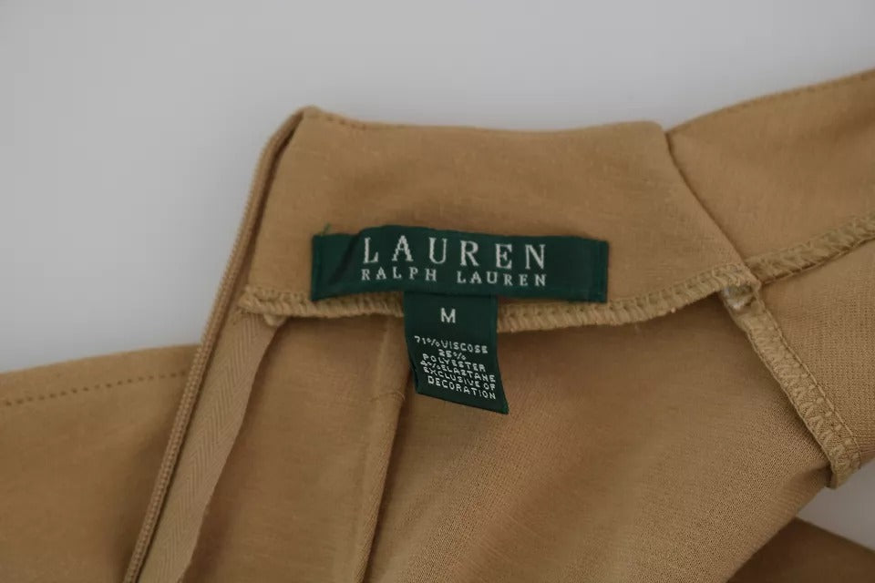 Robe marron en viscose à col V et longueur genou