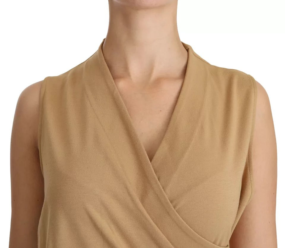 Robe marron en viscose à col V et longueur genou
