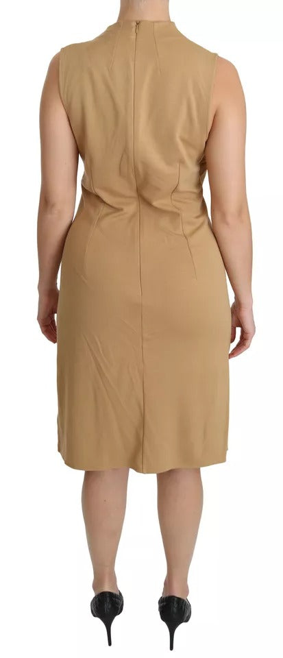 Robe marron en viscose à col V et longueur genou