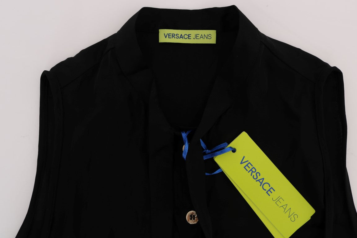 Black Sleeveless Synthetic Viscose Blouse by Versace Jeans