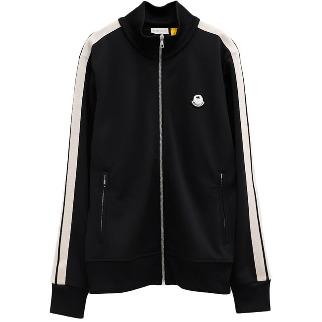 Black Polyester Men SweaterElevate your wardrobe with the Moncler x Palm Angels collaborative masterpiece. This sweatshirt fuses high-fashion finesse with streetwear edge, showcased in its slick black hue accentuated by bold side stripes. Function meets d