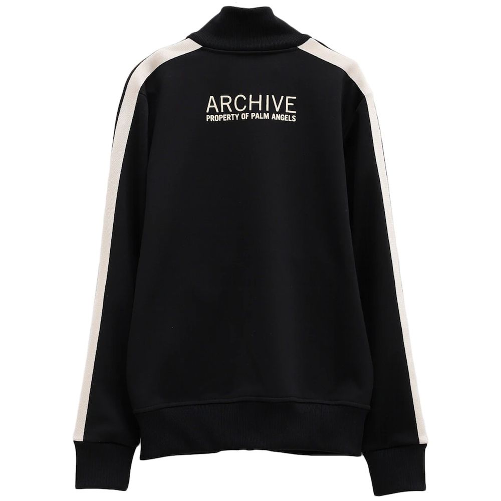 Black Polyester Men SweaterElevate your wardrobe with the Moncler x Palm Angels collaborative masterpiece. This sweatshirt fuses high-fashion finesse with streetwear edge, showcased in its slick black hue accentuated by bold side stripes. Function meets d