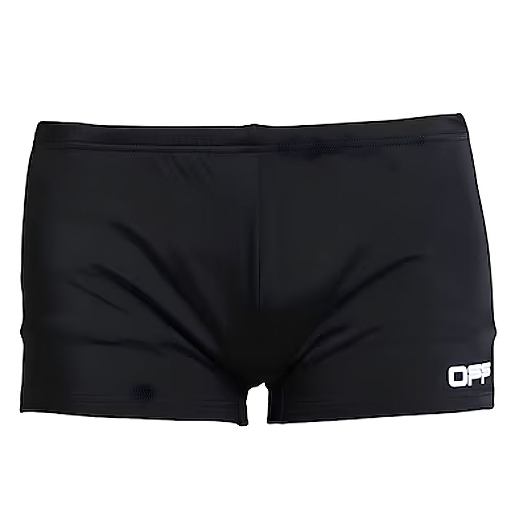 Black Nylon Men's Swim TrunkExperience the epitome of bold and audacious luxury with these Off-White boxer trunks. Designed for the modern man who dares to make a statement, these trunks boast a striking contrast logo print that stands out against the sle