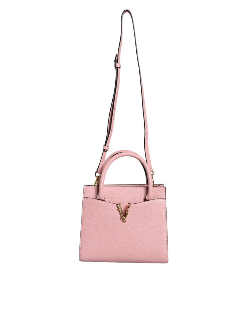 Pink Small Top Handle Grainy Calf Leather Crossbody BagVERSACE Absolutely stunning, 100% Authentic, brand new with tags VERSACE bags. Brand logo, solid color, crossbody strap, magnetic fastening. Model: Crossbody bag Material: 100% VL, 100% CO Colour: Pin