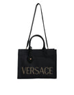 Black Top Handle Canvas Leather Logo Crossbody Tote BagVERSACE Absolutely stunning, 100% Authentic, brand new with tags VERSACE bags. Brand logo, solid color, crossbody strap, zipper fastening. Model: Crossbody bag Material: VL100%, WV66% VI19% PA10% WS5%
