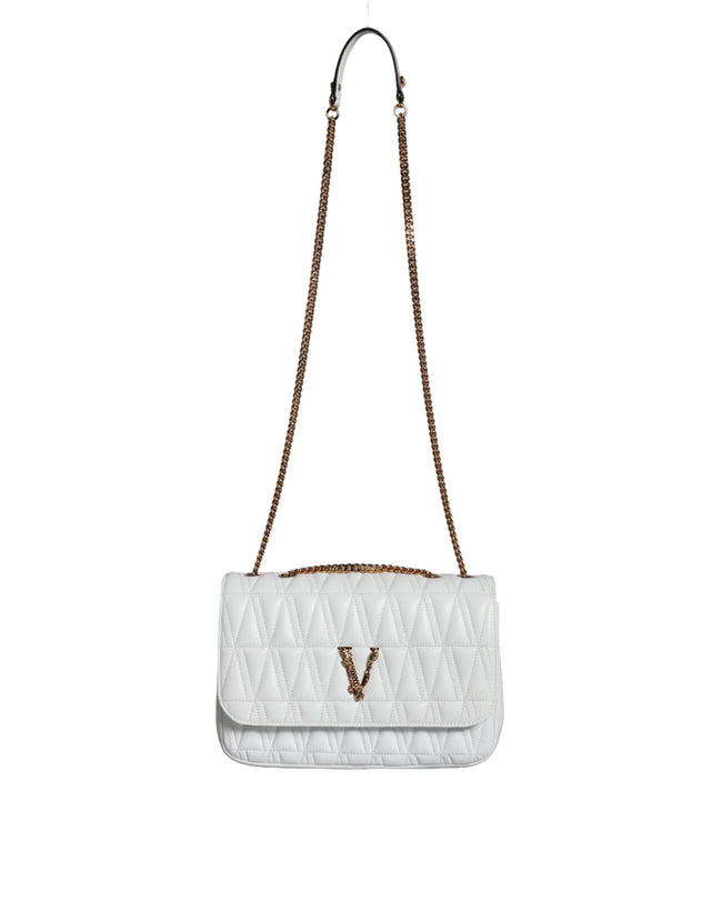 White Mini Nappa Leather Crossbody Shoulder BagVERSACE Absolutely stunning, 100% Authentic, brand new with tags VERSACE bags. Brand logo, solid color, crossbody strap, magnetic fastening. Model: Crossbody bag Material: 100% AOS, 100% PL Colour: White Pink