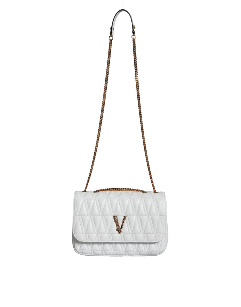 White Mini Nappa Leather Crossbody Shoulder BagVERSACE Absolutely stunning, 100% Authentic, brand new with tags VERSACE bags. Brand logo, solid color, crossbody strap, magnetic fastening. Model: Crossbody bag Material: 100% AOS, 100% PL Colour: White Pink