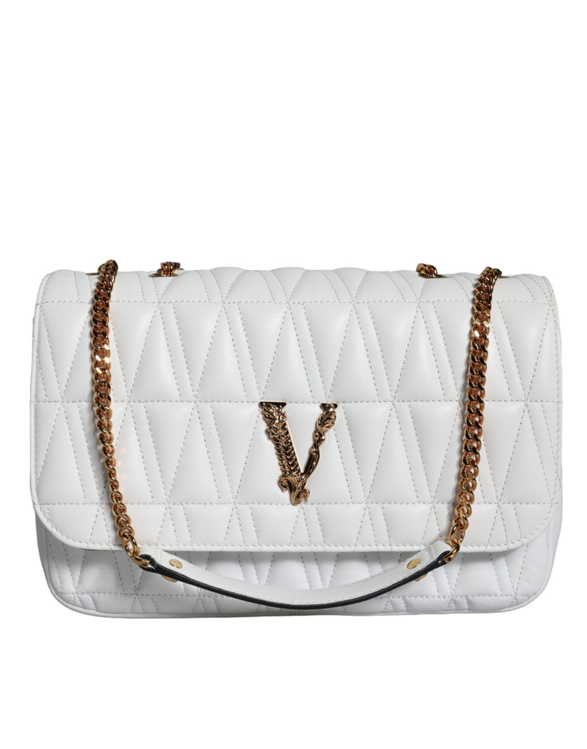 White Mini Nappa Leather Crossbody Shoulder BagVERSACE Absolutely stunning, 100% Authentic, brand new with tags VERSACE bags. Brand logo, solid color, crossbody strap, magnetic fastening. Model: Crossbody bag Material: 100% AOS, 100% PL Colour: White Pink