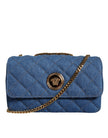 Blue Quilted Denim Leather Crossbody Shoulder BagVERSACE Absolutely stunning, 100% Authentic, brand new with tags VERSACE bags. Brand logo, solid color, crossbody strap. Model: Crossbody bag Material: 100% AOS, 100% CO Colour: Blue Black inner lining with