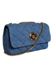 Blue Quilted Denim Leather Crossbody Shoulder BagVERSACE Absolutely stunning, 100% Authentic, brand new with tags VERSACE bags. Brand logo, solid color, crossbody strap. Model: Crossbody bag Material: 100% AOS, 100% CO Colour: Blue Black inner lining with