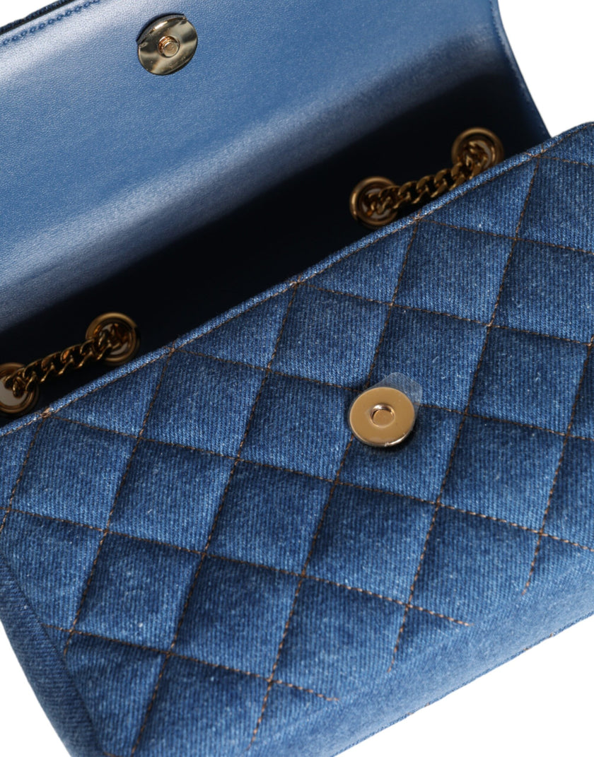 Blue Quilted Denim Leather Crossbody Shoulder BagVERSACE Absolutely stunning, 100% Authentic, brand new with tags VERSACE bags. Brand logo, solid color, crossbody strap. Model: Crossbody bag Material: 100% AOS, 100% CO Colour: Blue Black inner lining with