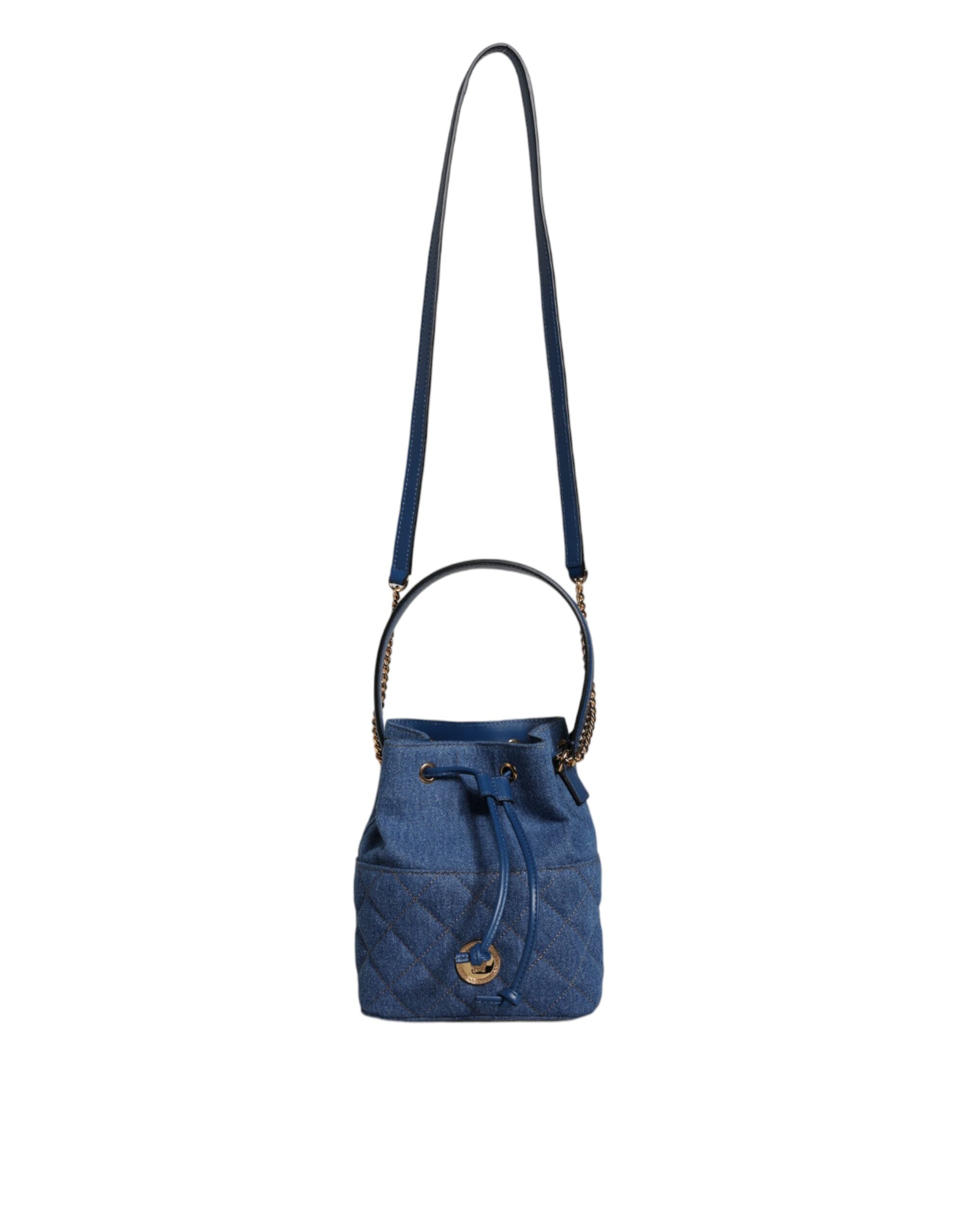 Blue Quilted Denim Leather Crossbody Shoulder BagVERSACE Absolutely stunning, 100% Authentic, brand new with tags VERSACE bags. Brand logo, solid color, crossbody strap. Model: Crossbody bag Material: VL100%, CO60% VI40% Colour: Blue Black inner lining wi