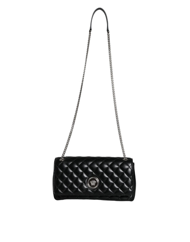 Black Quilted Lambskin Leather Crossbody Shoulder BagVERSACE Absolutely stunning, 100% Authentic, brand new with tags VERSACE bags. Brand logo, solid color, crossbody strap. Model: Crossbody bag Material: AOS100%, CO60% VI40% Colour: Black Fabric inner li
