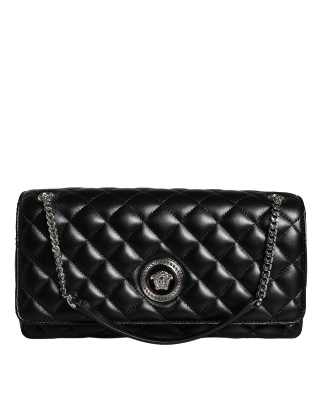 Black Quilted Lambskin Leather Crossbody Shoulder BagVERSACE Absolutely stunning, 100% Authentic, brand new with tags VERSACE bags. Brand logo, solid color, crossbody strap. Model: Crossbody bag Material: AOS100%, CO60% VI40% Colour: Black Fabric inner li