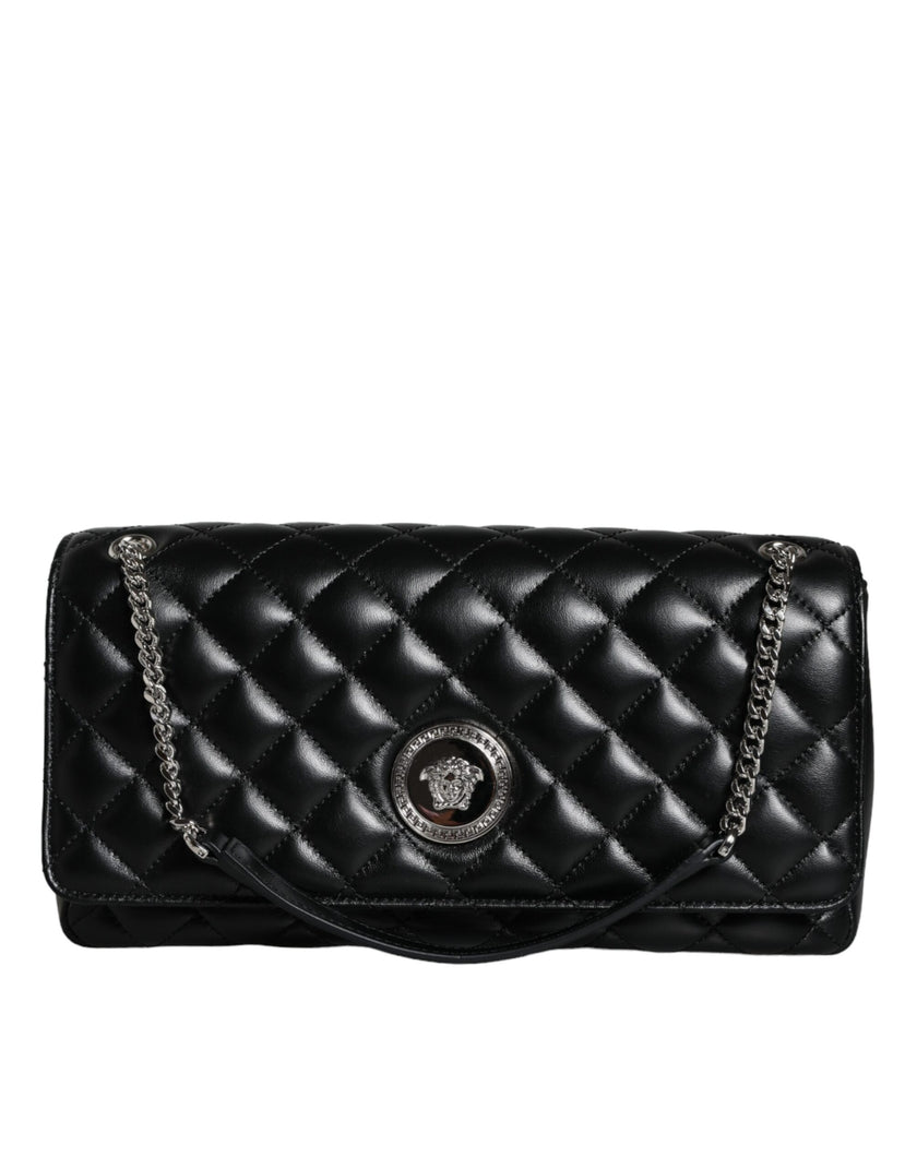 Black Quilted Lambskin Leather Crossbody Shoulder BagVERSACE Absolutely stunning, 100% Authentic, brand new with tags VERSACE bags. Brand logo, solid color, crossbody strap. Model: Crossbody bag Material: AOS100%, CO60% VI40% Colour: Black Fabric inner li