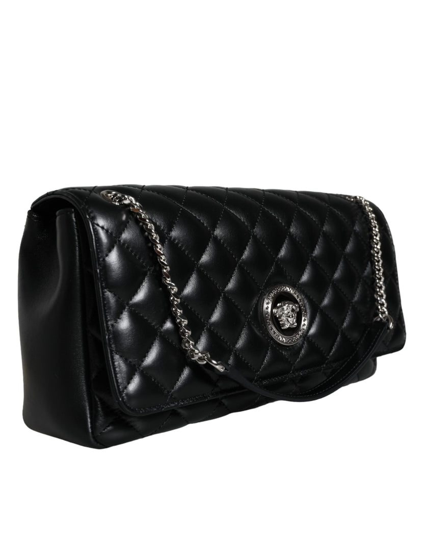 Black Quilted Lambskin Leather Crossbody Shoulder BagVERSACE Absolutely stunning, 100% Authentic, brand new with tags VERSACE bags. Brand logo, solid color, crossbody strap. Model: Crossbody bag Material: AOS100%, CO60% VI40% Colour: Black Fabric inner li