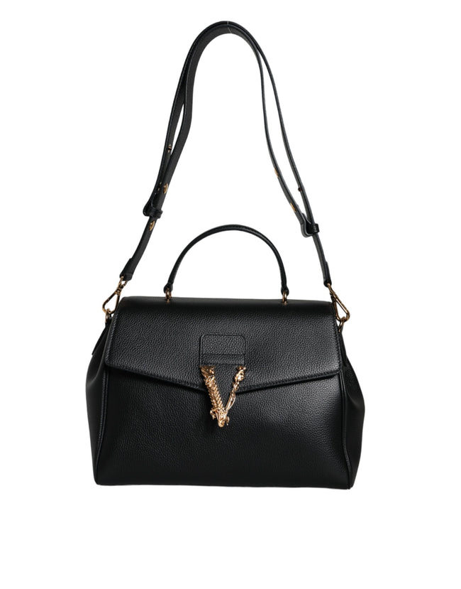 Black Top Handle Grainy Calfskin Leather Crossbody BagVERSACE Absolutely stunning, 100% Authentic, brand new with tags VERSACE bags. Brand logo, solid color, crossbody strap, magnetic fastening. Model: Crossbody bag Material: VL100%, CO100% Colour: Black