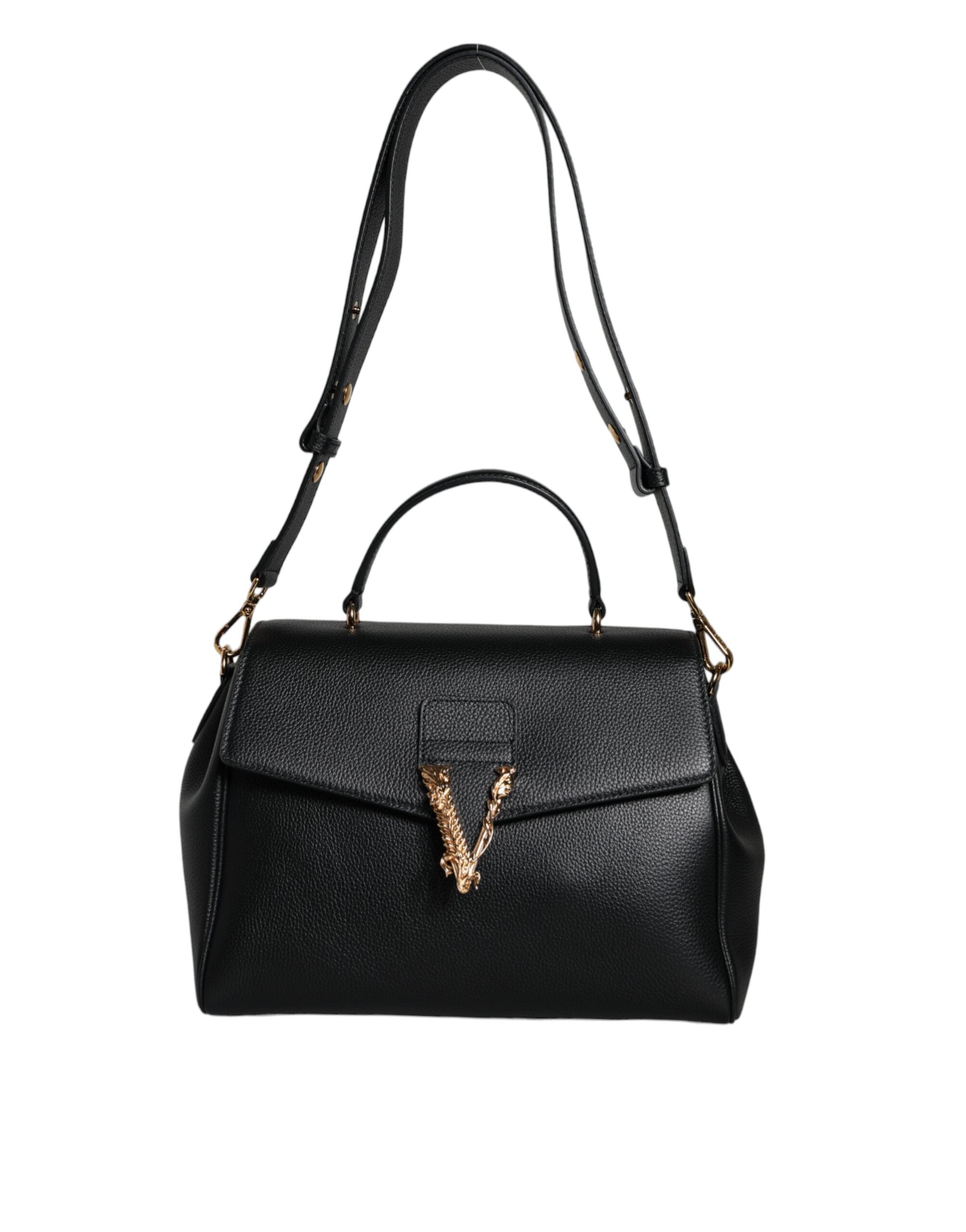 Black Top Handle Grainy Calfskin Leather Crossbody BagVERSACE Absolutely stunning, 100% Authentic, brand new with tags VERSACE bags. Brand logo, solid color, crossbody strap, magnetic fastening. Model: Crossbody bag Material: VL100%, CO100% Colour: Black