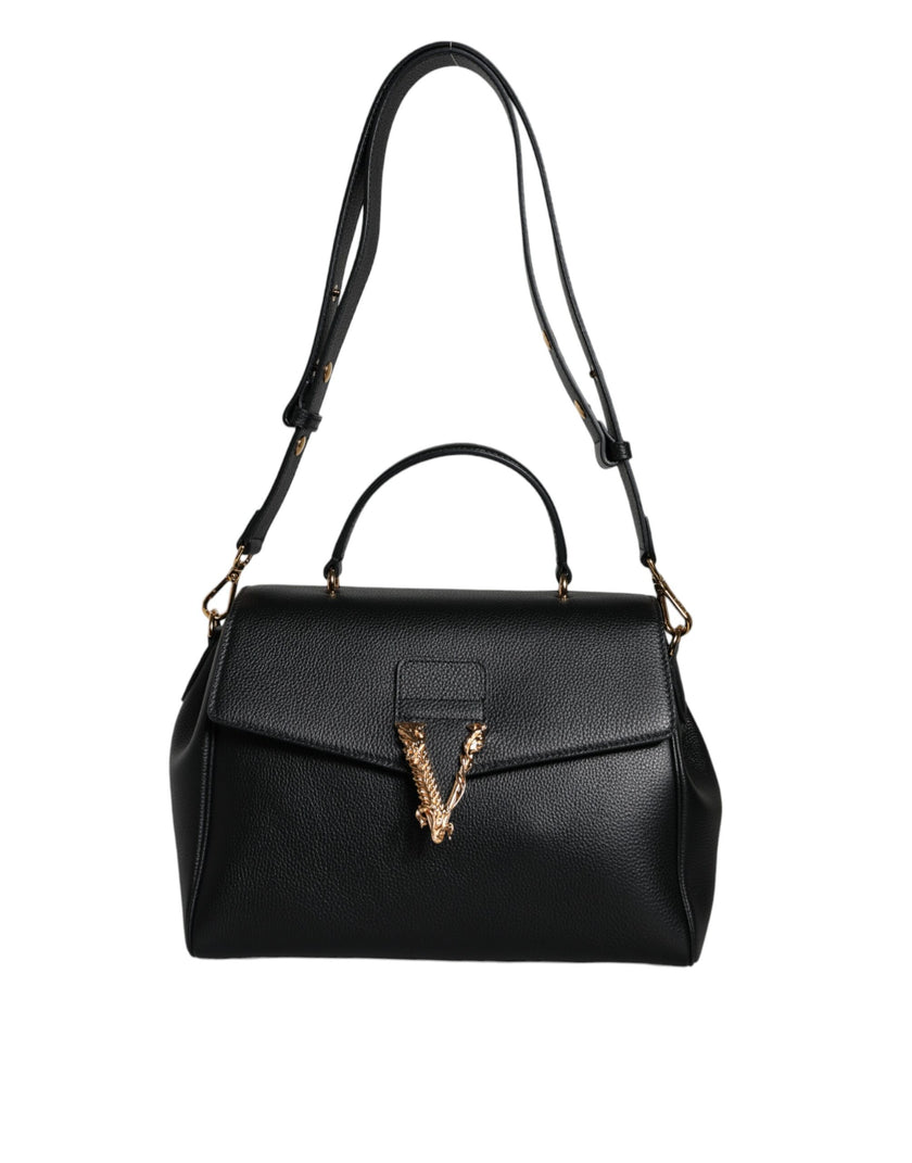 Black Top Handle Grainy Calfskin Leather Crossbody BagVERSACE Absolutely stunning, 100% Authentic, brand new with tags VERSACE bags. Brand logo, solid color, crossbody strap, magnetic fastening. Model: Crossbody bag Material: VL100%, CO100% Colour: Black