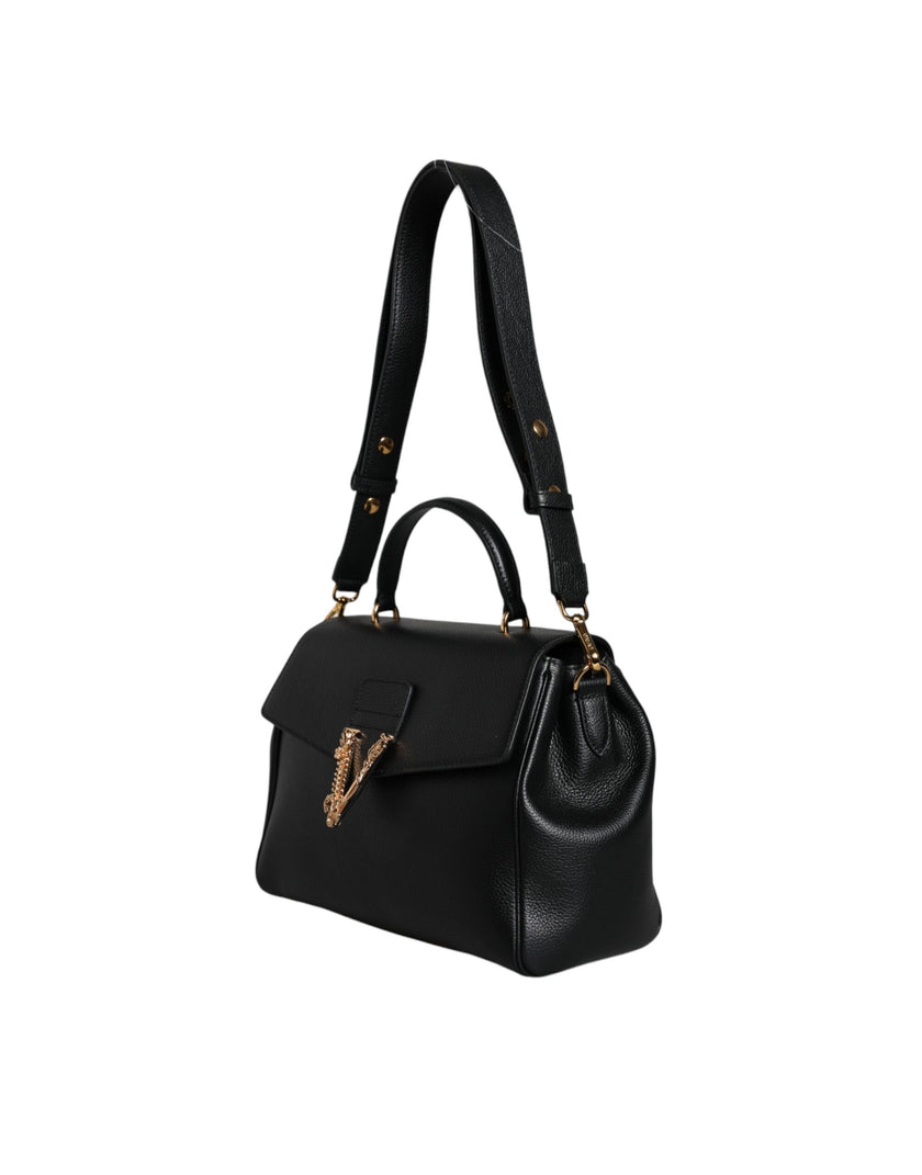 Black Top Handle Grainy Calfskin Leather Crossbody BagVERSACE Absolutely stunning, 100% Authentic, brand new with tags VERSACE bags. Brand logo, solid color, crossbody strap, magnetic fastening. Model: Crossbody bag Material: VL100%, CO100% Colour: Black