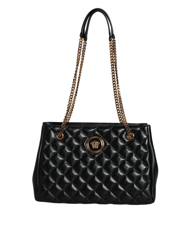 Black Quilted Nappa Leather Shoulder Chain Strap BagVERSACE Absolutely stunning, 100% Authentic, brand new with tags VERSACE bags. Brand logo, solid color, chain strap, snap button fastening. Model: Shoulder bag Material: 100% CO, 60% VI 40% Lamb Colour: