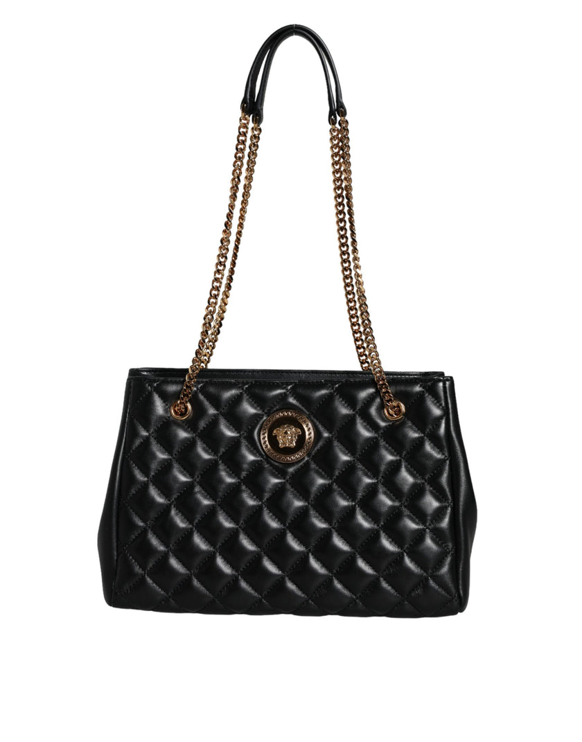 Black Quilted Nappa Leather Shoulder Chain Strap BagVERSACE Absolutely stunning, 100% Authentic, brand new with tags VERSACE bags. Brand logo, solid color, chain strap, snap button fastening. Model: Shoulder bag Material: 100% CO, 60% VI 40% Lamb Colour: