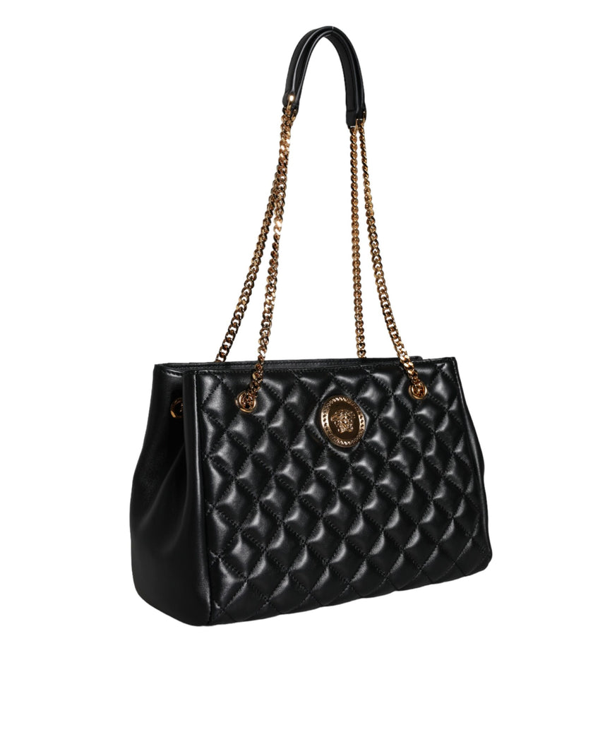 Black Quilted Nappa Leather Shoulder Chain Strap BagVERSACE Absolutely stunning, 100% Authentic, brand new with tags VERSACE bags. Brand logo, solid color, chain strap, snap button fastening. Model: Shoulder bag Material: 100% CO, 60% VI 40% Lamb Colour: