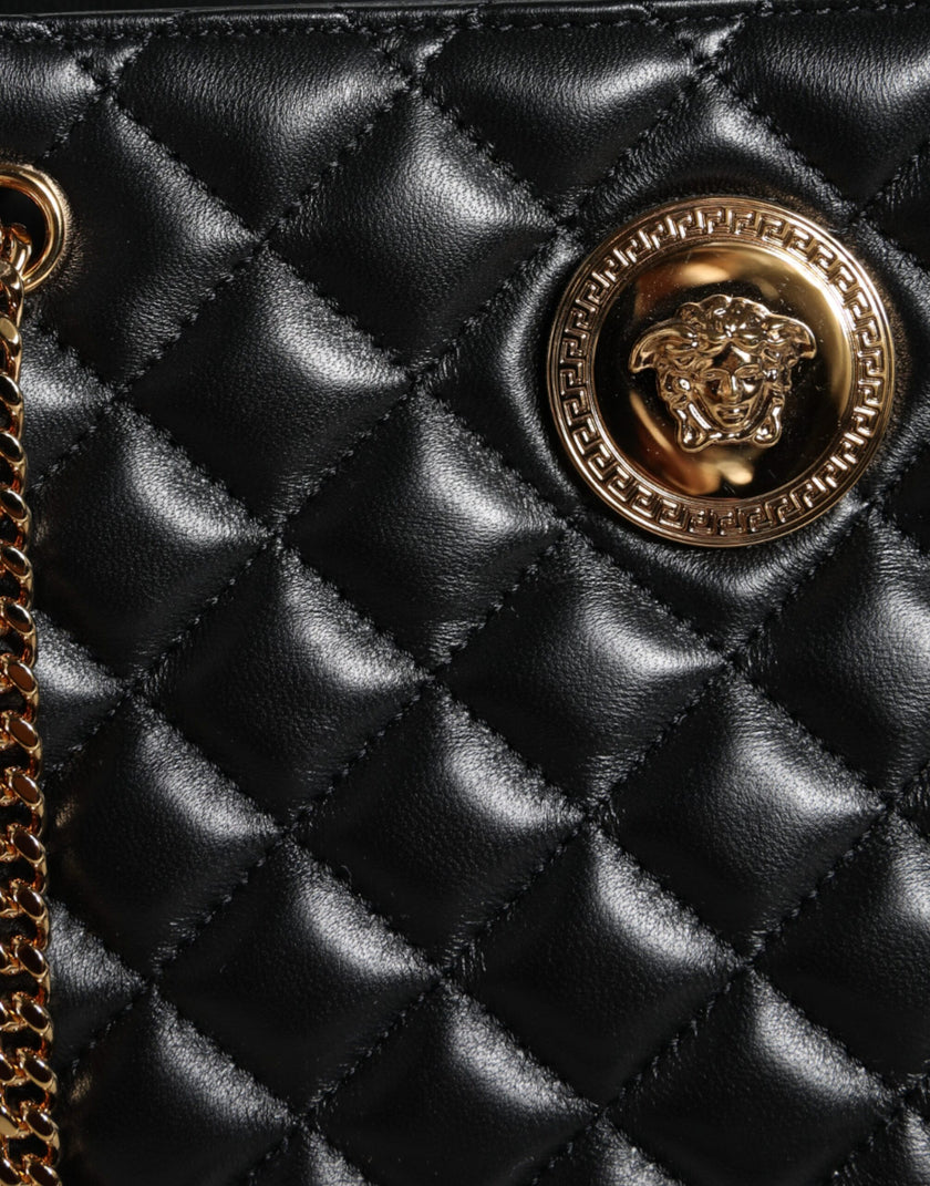 Black Quilted Nappa Leather Shoulder Chain Strap BagVERSACE Absolutely stunning, 100% Authentic, brand new with tags VERSACE bags. Brand logo, solid color, chain strap, snap button fastening. Model: Shoulder bag Material: 100% CO, 60% VI 40% Lamb Colour: