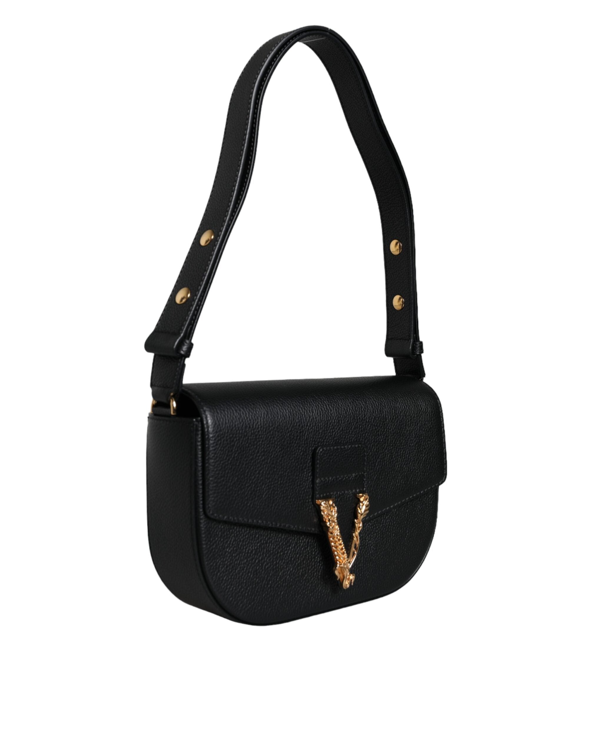 Black Grainy Calf Leather Logo Crossbody Shoulder BagVERSACE Absolutely stunning, 100% Authentic, brand new with tags VERSACE bags. Brand logo, solid color, shoulder strap, magnetic fastening. Model: Shoulder bag Inside Material: 100% CO Outside Material: