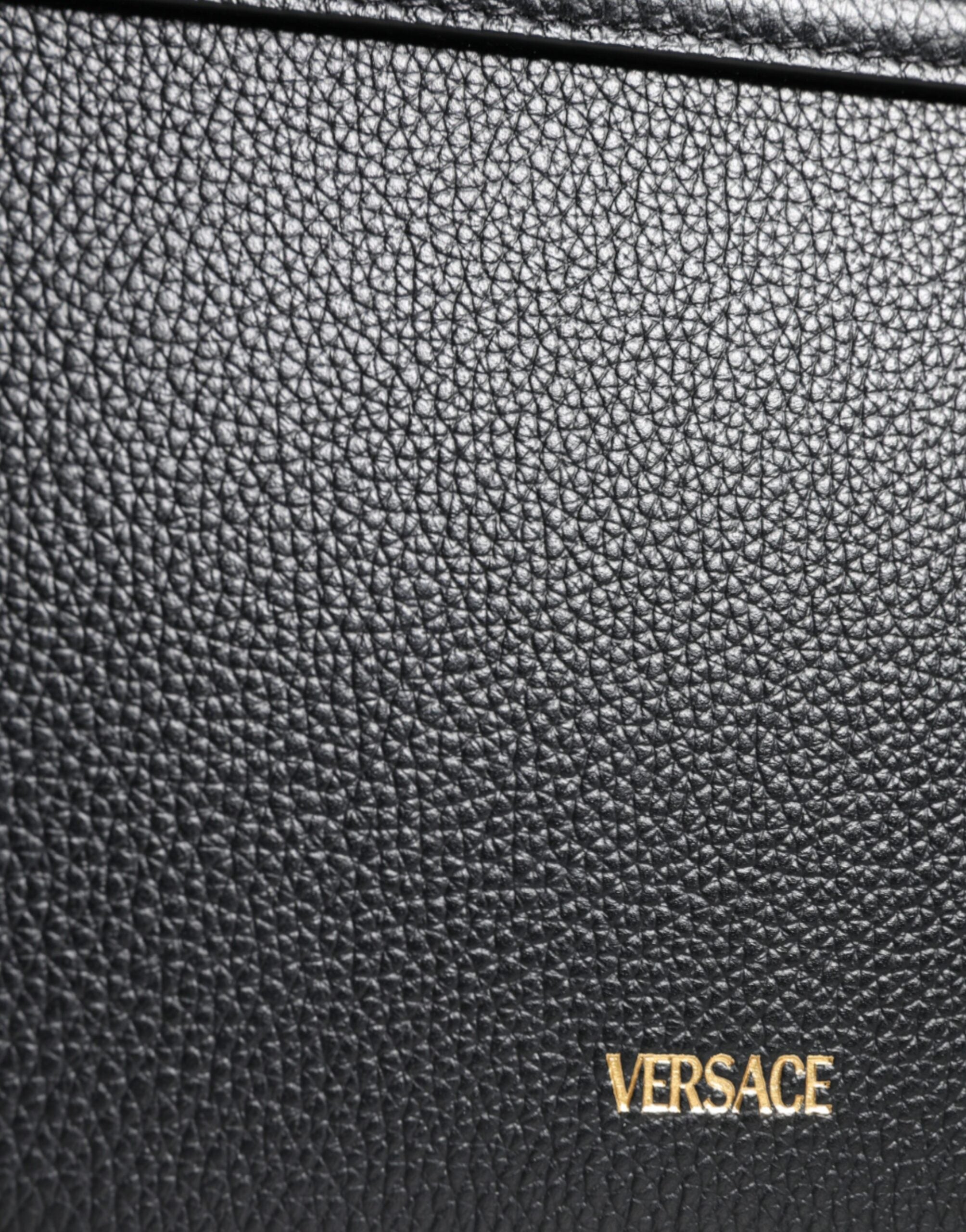 Black Grainy Calf Leather Logo Crossbody Shoulder BagVERSACE Absolutely stunning, 100% Authentic, brand new with tags VERSACE bags. Brand logo, solid color, shoulder strap, magnetic fastening. Model: Shoulder bag Inside Material: 100% CO Outside Material: