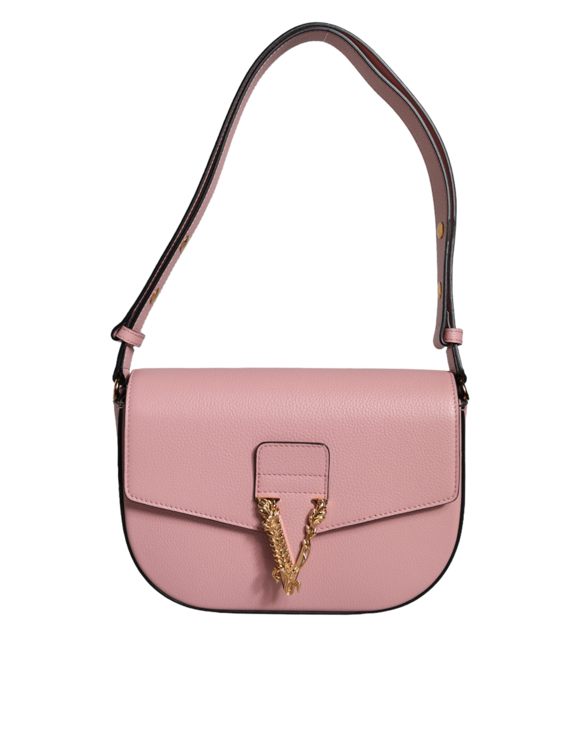 Rosafarbene Leder-Umhängetasche mit Logo von Versace