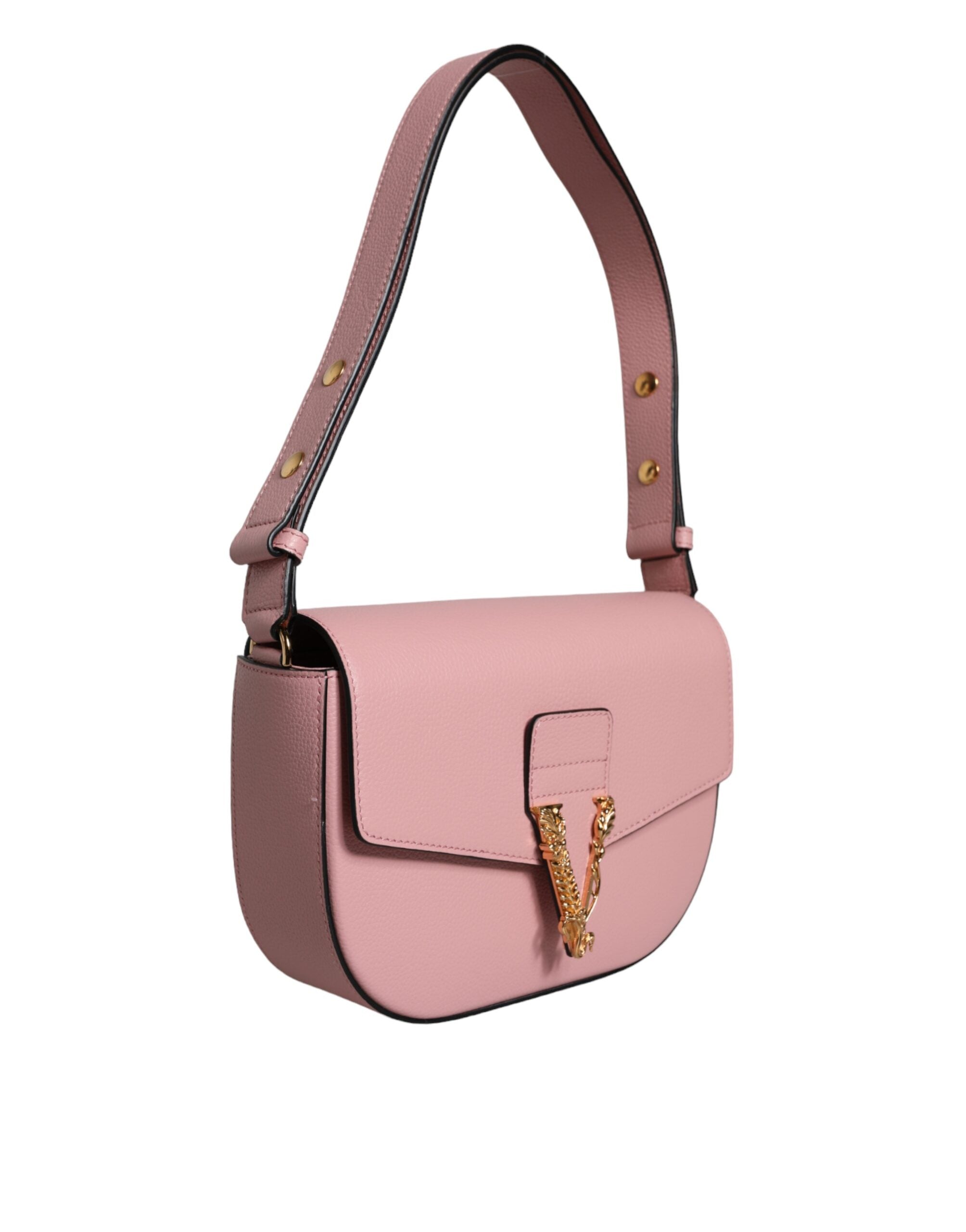 Pink Leather Crossbody Bag with Logo by Versace