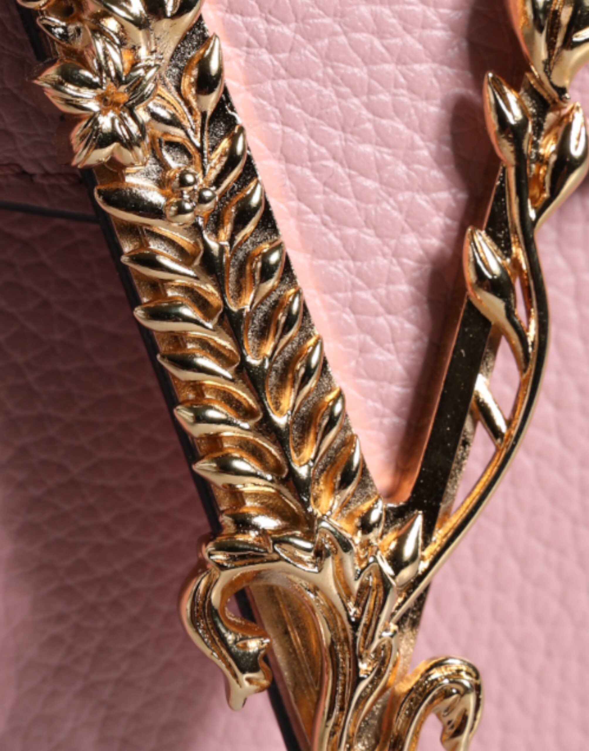 Pink Leather Crossbody Bag with Logo by Versace