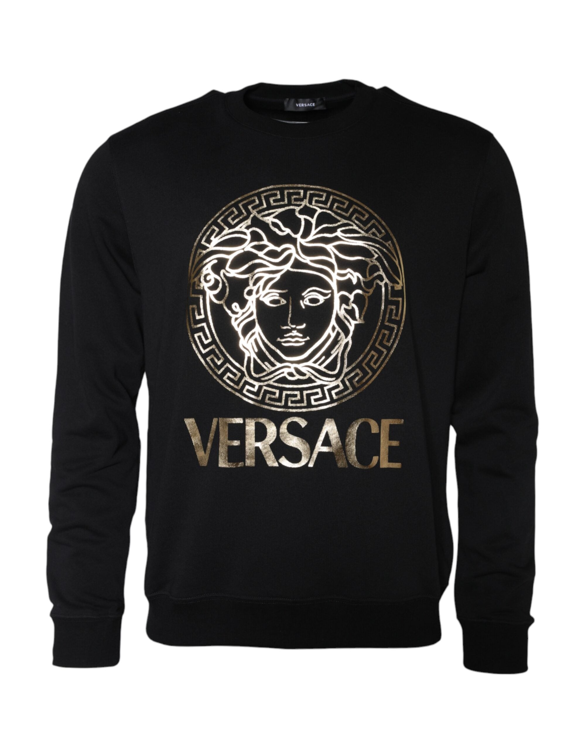 Black Medusa Fleece Cotton Crew Neck Sweatshirt SweaterVERSACE Absolutely stunning, 100% Authentic, brand new with tags VERSACE printed pullover sweater crafted from cotton features a long sleeves and crew neck. Model: Pullover sweater Colour: Black Mater